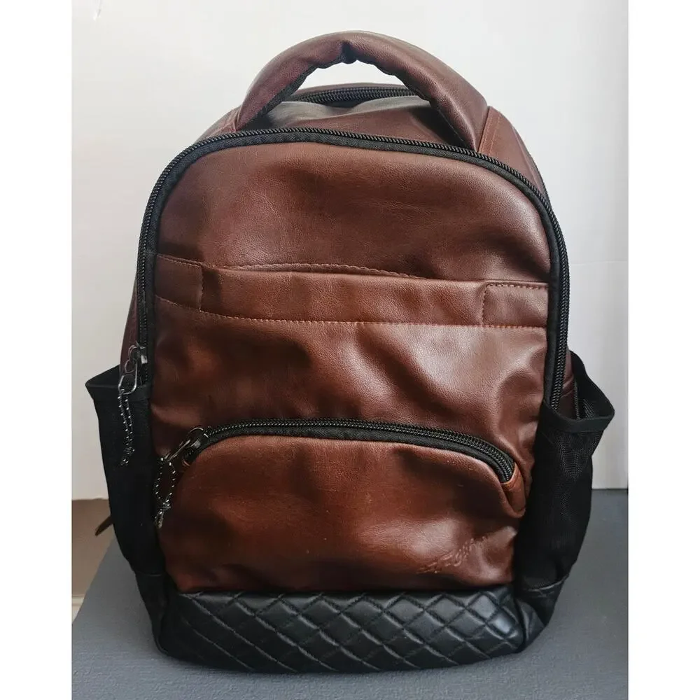 F GEAR Messenger Leather Backpack Shoulder Backpack Bookbag Travel Brown Black
